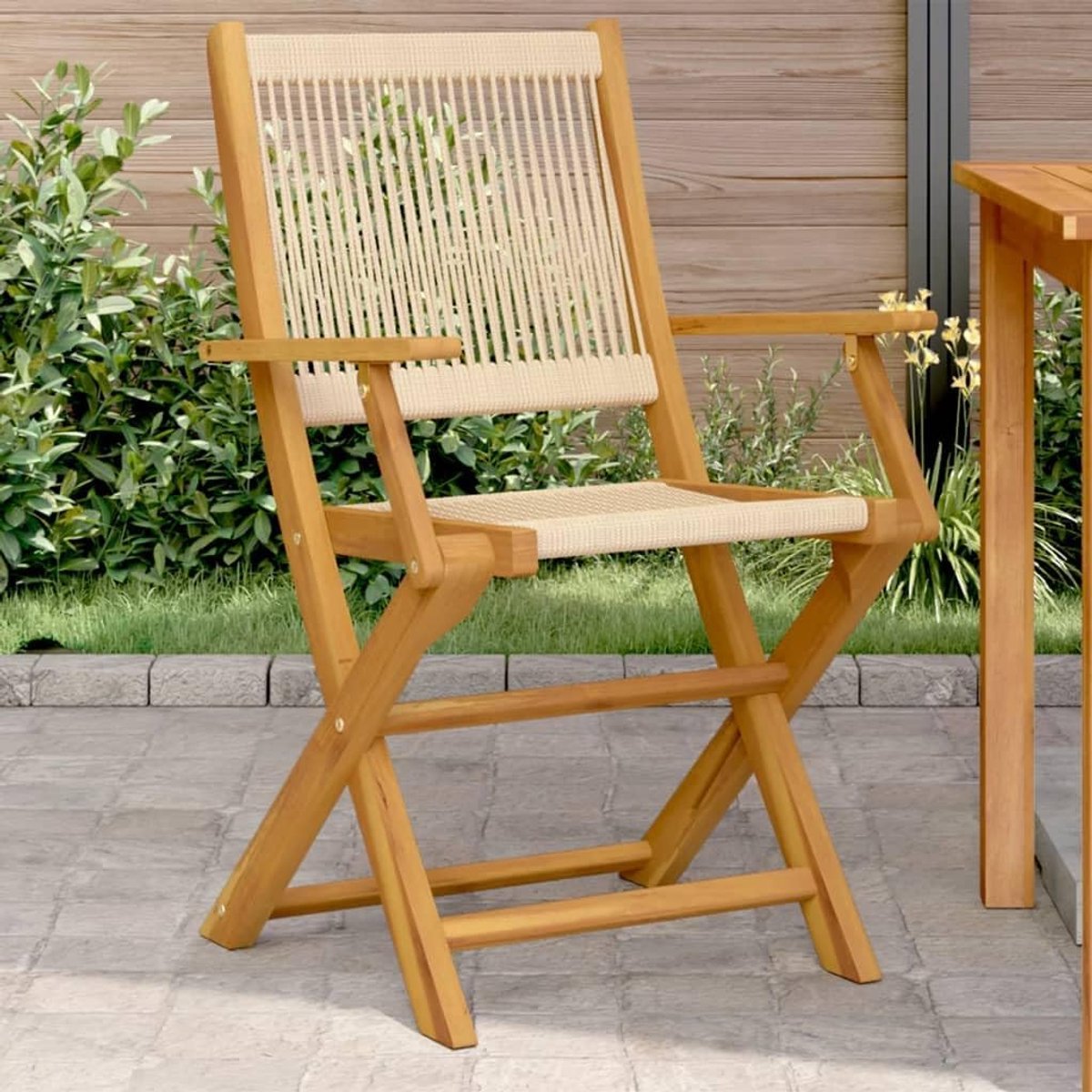 Tuinstoelen uit acacia beige 2 stuks met armleuningen inklapbaar polypropyleen