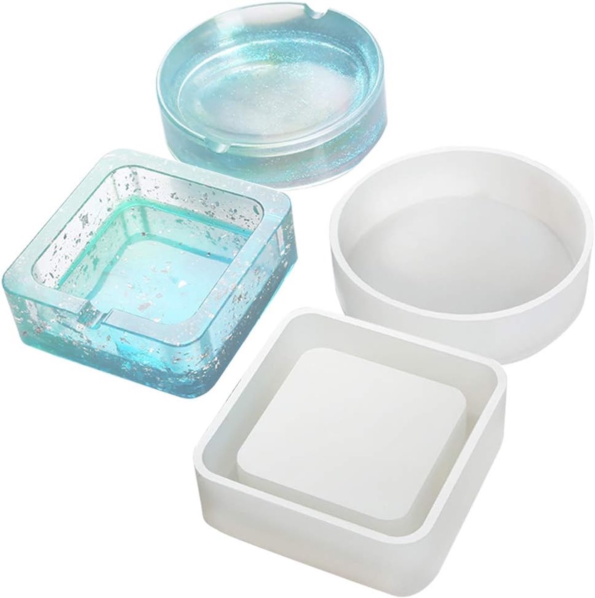 Vormen van hars, 2 stuks, hars gietvormen in asbak-stijl, DIY epoxyhars-vormen, vierkante en ronde asbak-siliconenvormen, doe-het-zelf gietvorm voor hars-asbak