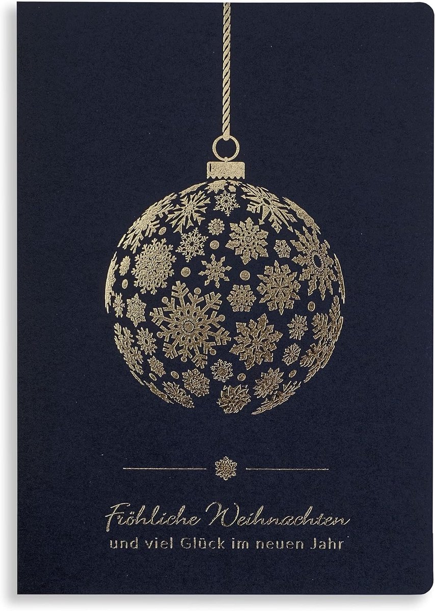 kerstkaarten, set van 10 gelijke kaarten, 120 x 170 mm, vergulde en bedrukte kerstmotieven, gemaakt van sierpapier met inlegzolen en omslagen