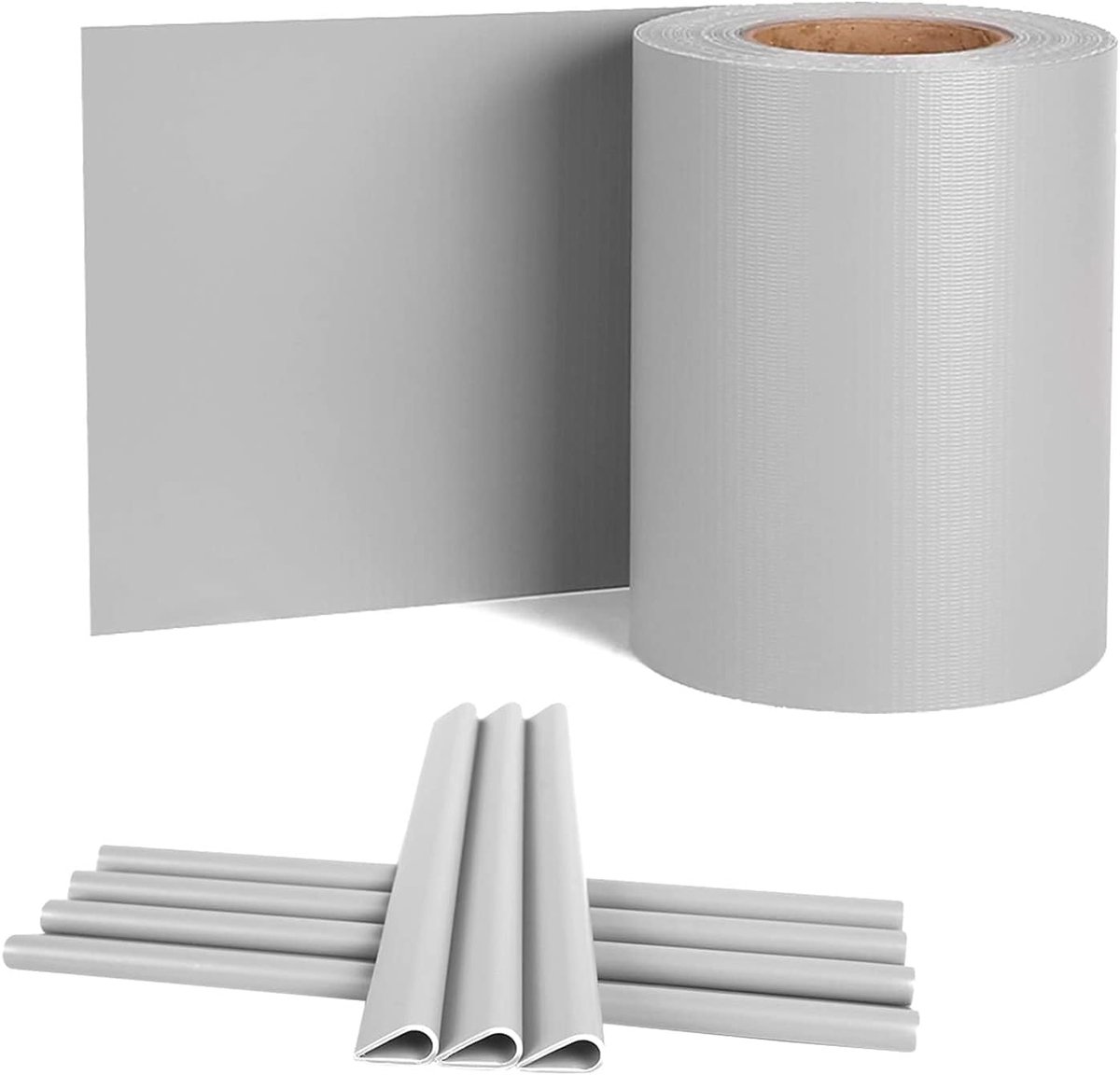 PVC zichtweringstrips voor dubbele staafmatten, 65 m x 19 cm dubbelstaafmattenhek, ondoorzichtige omheining folie incl. 30 bevestigingsclips, zichtwerende folie omheining voor tuinhek en balkon, grijs