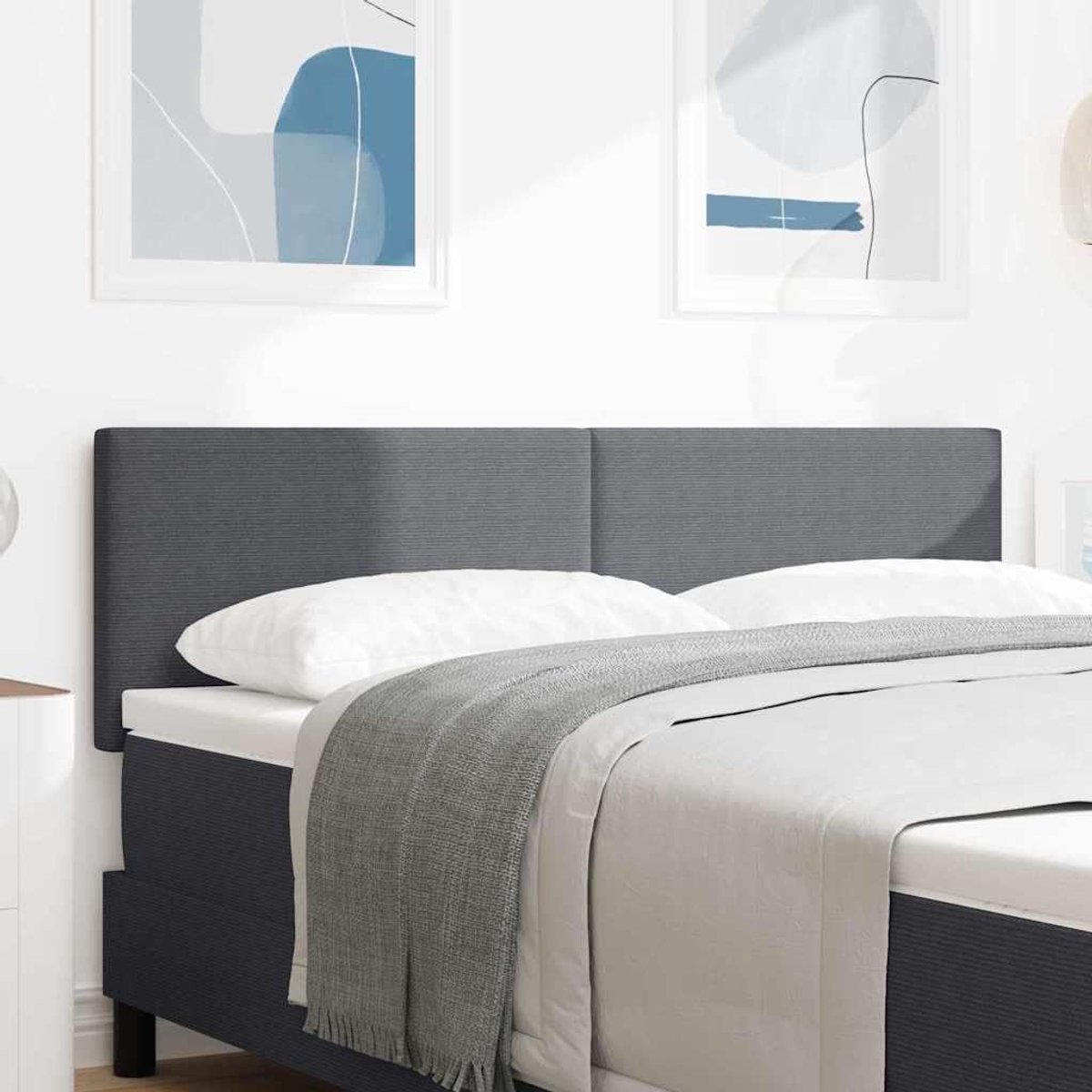 Modern in hoogte verstelbaar hoofdeinde, donkergrijs, 144 cm, corduroy met schuimvulling, rechthoekige vorm van houtmateriaal en grenenhout, onderhoudsvriendelijk en comfortabel voor jouw