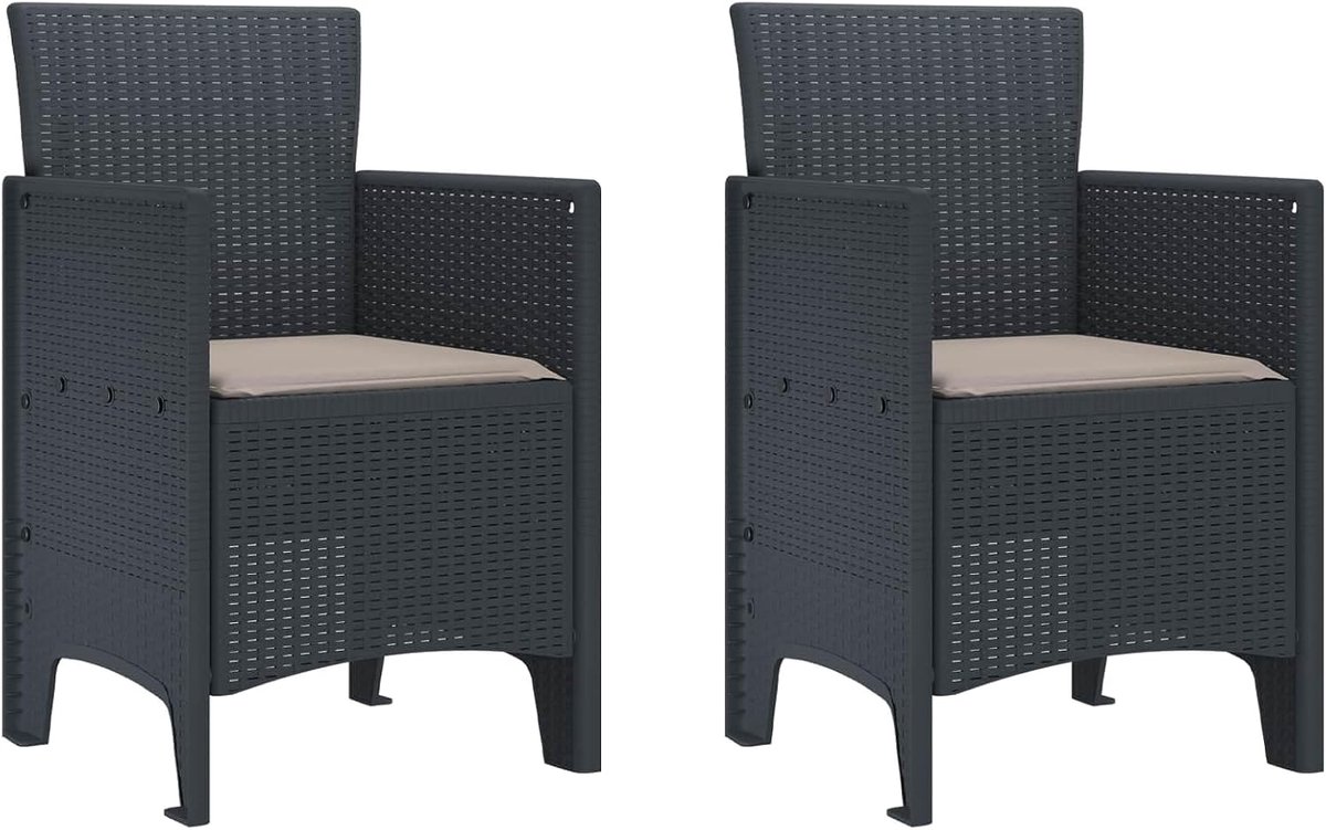 Antraciet, 53 x 49 x 85 cm, van duurzaam polypropyleen met comfortabele zitting en modern design, voor terras, balkon, tuinmeubelen, zitgroep, 2 stuks