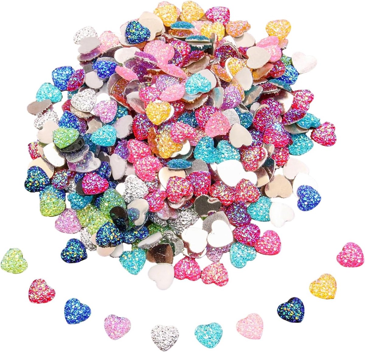 100 stuks glitterhartstickers van ABS-hars, hartvorm, pailletten voor doe-het-zelf fotolijst, mobiele telefoon, kleding, knutselmateriaal voor geschenken, Moederdag, bruiloft decoratie
