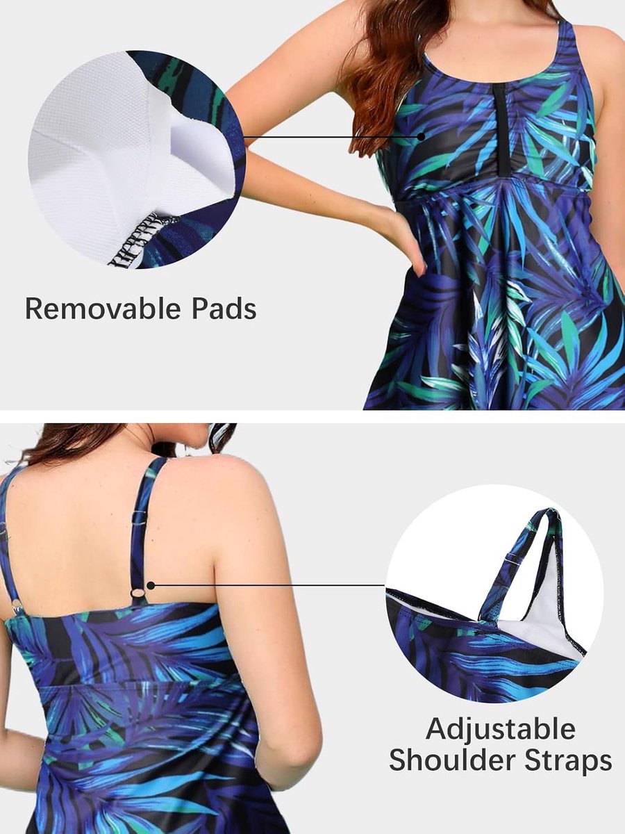 Tankini voor dames, badjurk, bloemenpatroon, badpak met shorts, badpak, grote maten