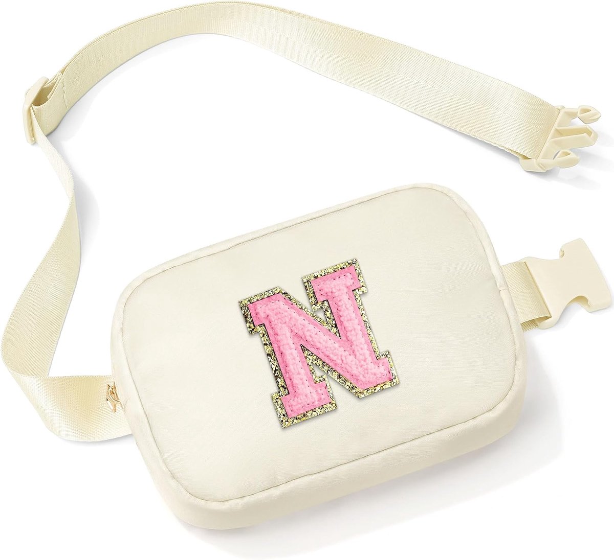 Gepersonaliseerde heuptas voor dames - gouden ritssluiting heuptas met initiaal, klein nylon verstelbare riem heuptas, n