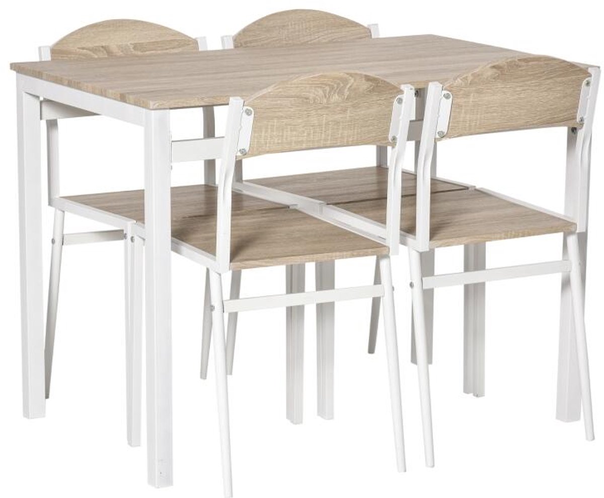 Eettafelset 5-delig 100x63x76,5cm (tafel) 45x40x82cm (stoel) Houtkleur Metalen frame Keuken eettafel set Met 1 tafel en 4 stoelen Stevig en duurzaam Praktisch en mooi Te gebruiken in de eetkamer, keuken en kleine woningen