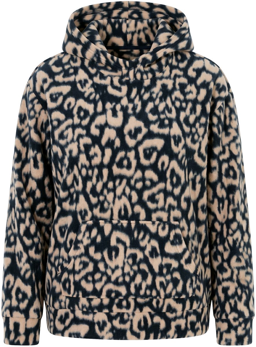 Ulla Popken - Dames - Fleece-hoodie luipaardpatroon capuchon lange mouwen - Marine - Maat 46+