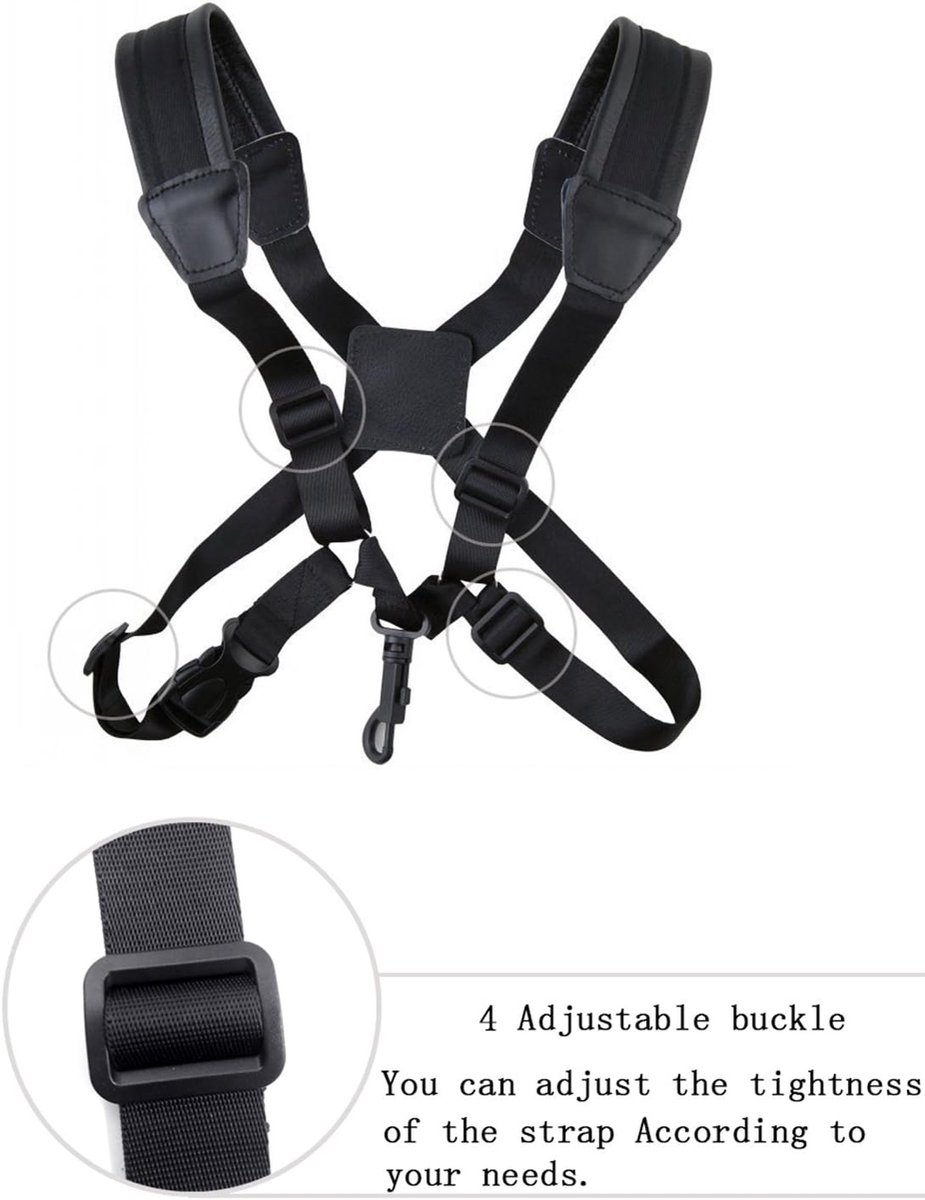 Riem kwaliteit leer cross strap met dik materiaal op de schouders pakken voor saxofoon zwart