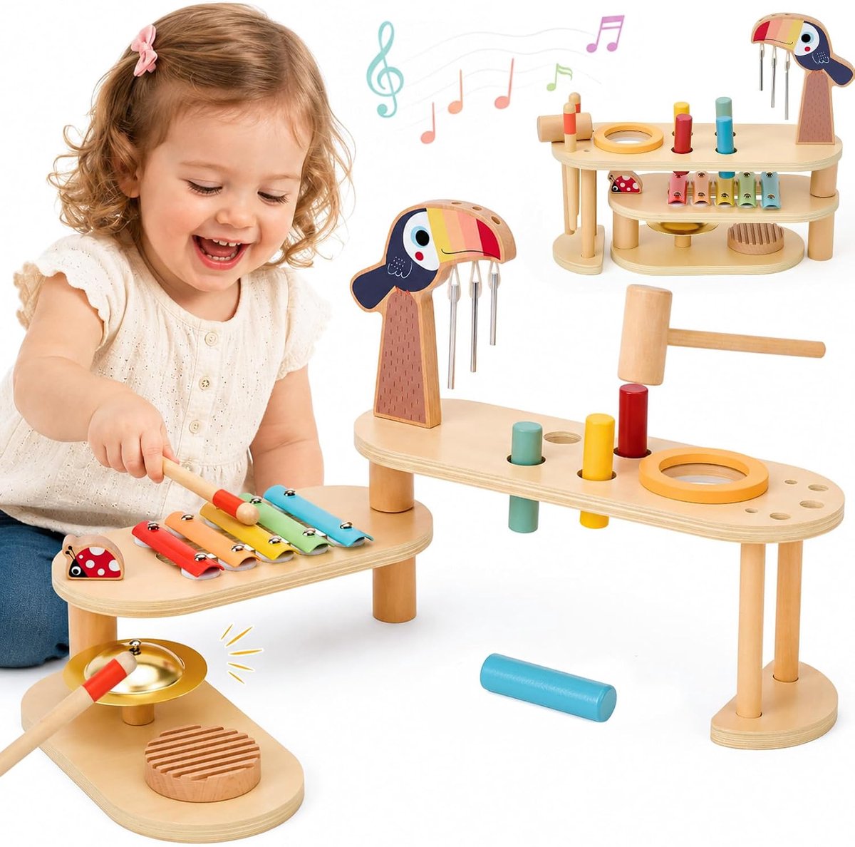 Houten opvouwbare muziekinstrumenten voor kinderen met baby drum, xylofoon trommel, muziekspeelgoed voor baby's in kleuterleeftijd, Montessori speelgoed, educatief speelgoed, cadeau