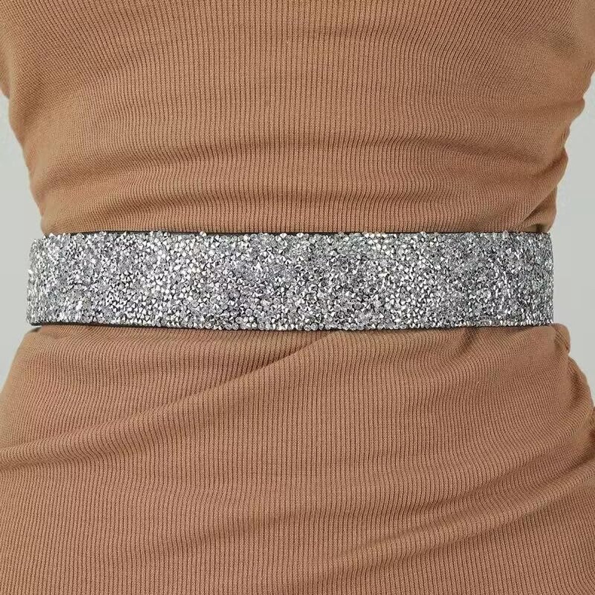 Strass elastische riem met klinknagels, breed, voor jurken, 70 cm taille