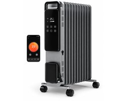Olieradiator 2500W – 11 Ribben – WiFi & Slimme Bediening – 3 Warmtestanden – 24-uurs Timer – Zilver