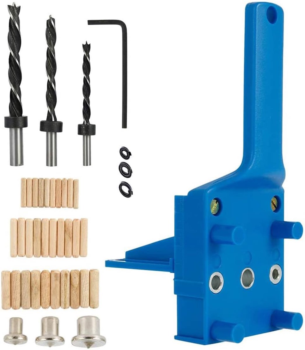 Dailygoods - Houtbewerking pluggen jig set - Handbediend gereedschap - Blauw - Voor 6/8/10 mm pluggen - Geschikt voor elektrische gereedschappen - Hou
