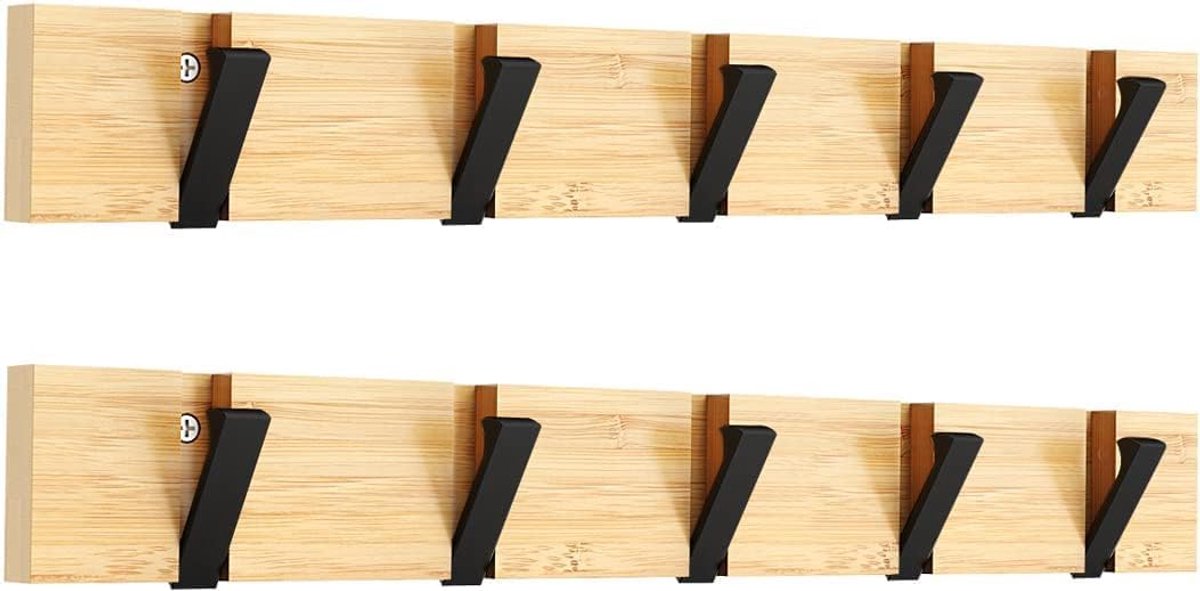 Dailygoods- Kledinghanger met 5 Uittrekbare Haken - Wandbeugel - Bamboe - Aluminium - Ruimtebesparend - Eenvoudig te Monteren - Jassenhaak