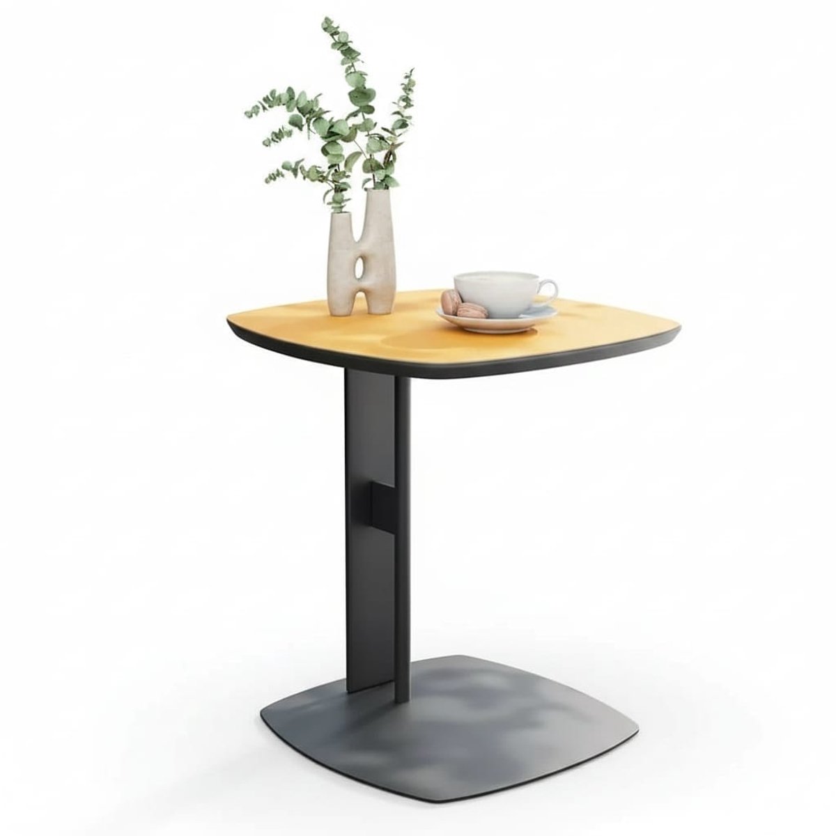 Klarven Bijzettafel Leer Oranje - Bijzettafel Bank - Bijzettafel - Metalen Poot, Ruimtebesparend Design - C-vorm 45x50cm