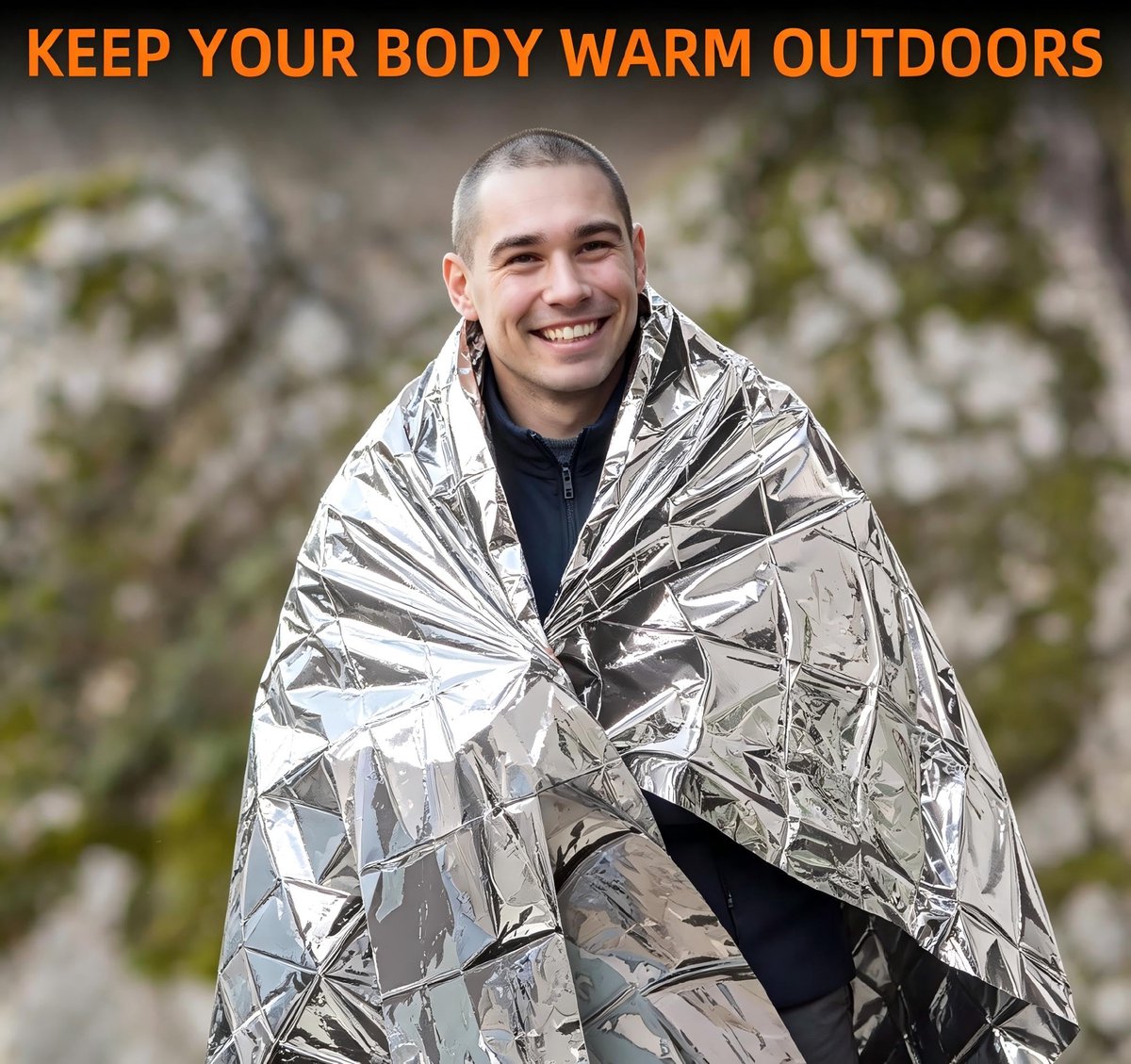 Reddingsdeken 210 x 160 cm - zilver - warmte-isolerend - ideaal voor outdoor gebruik - ShopVlot
