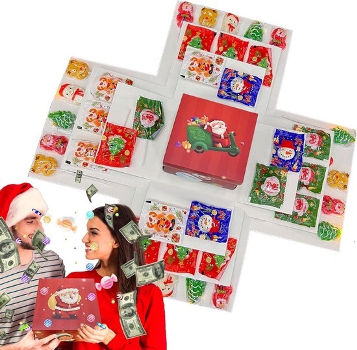 Cadeau Verpakking - Feestelijke Doos - Geschenken Presenteren - Meerlaagse Structuur - 34 x 25 x 3.5 cm - Rood
