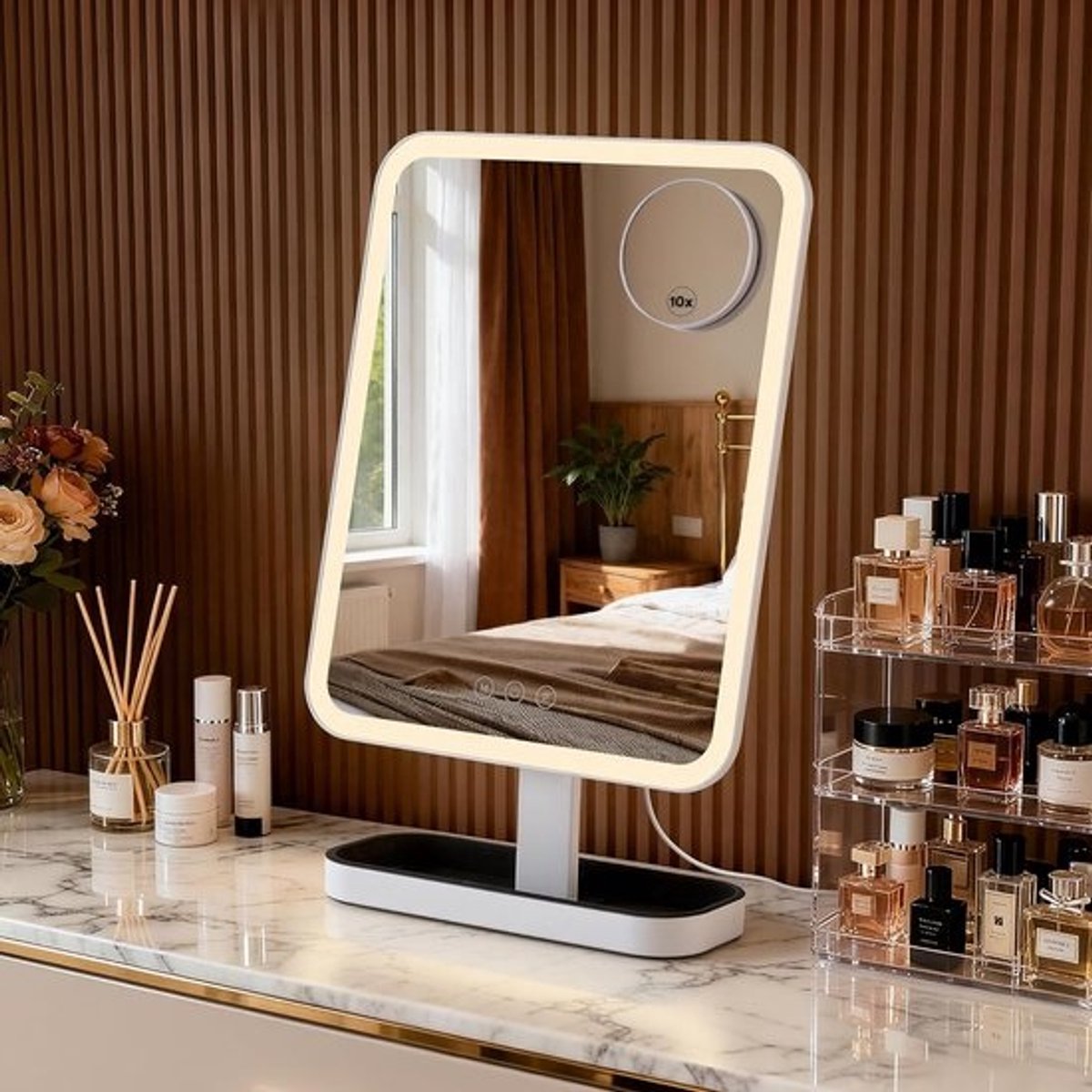 Verlichte Make-up Spiegel - Cosmetica Spiegel - Professionele Make-up - Smart Touch Bediening - 38x30 cm - Wit