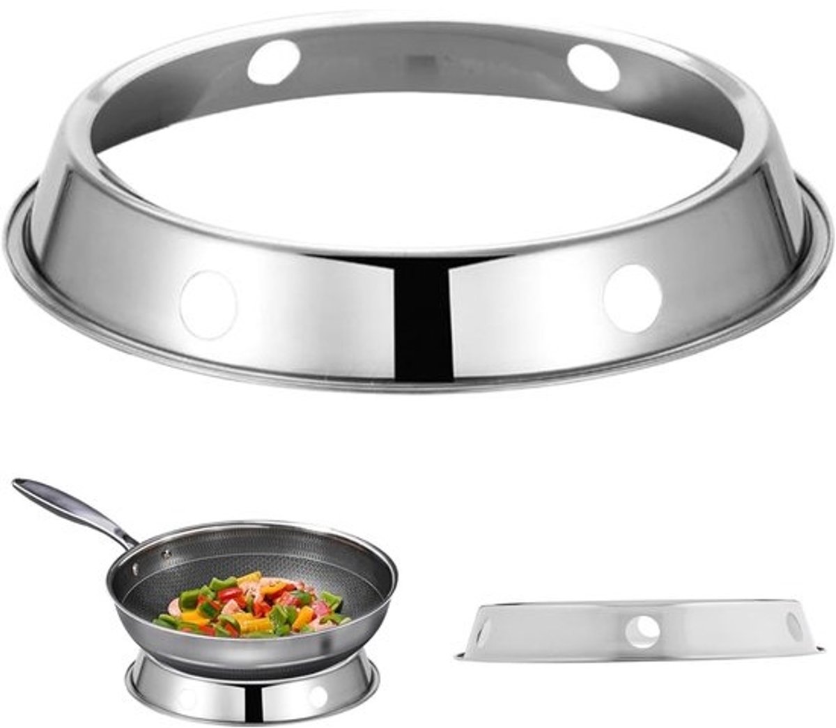 Wok Ring - Kookring Gasfornuis - Stabiel Koken - Roestvrij Staal - 28 cm Diameter - Zilver