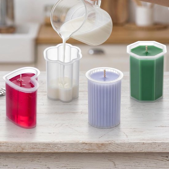 4 stuks siliconen gietvormen, kaarsen, siliconen kaarsvormen, doe-het-zelf kaarsvormen, siliconen gietvormen, siliconen kaarsvormen om te gieten, set voor aromatherapie, kaarsen, handwerk — afbeelding 3
