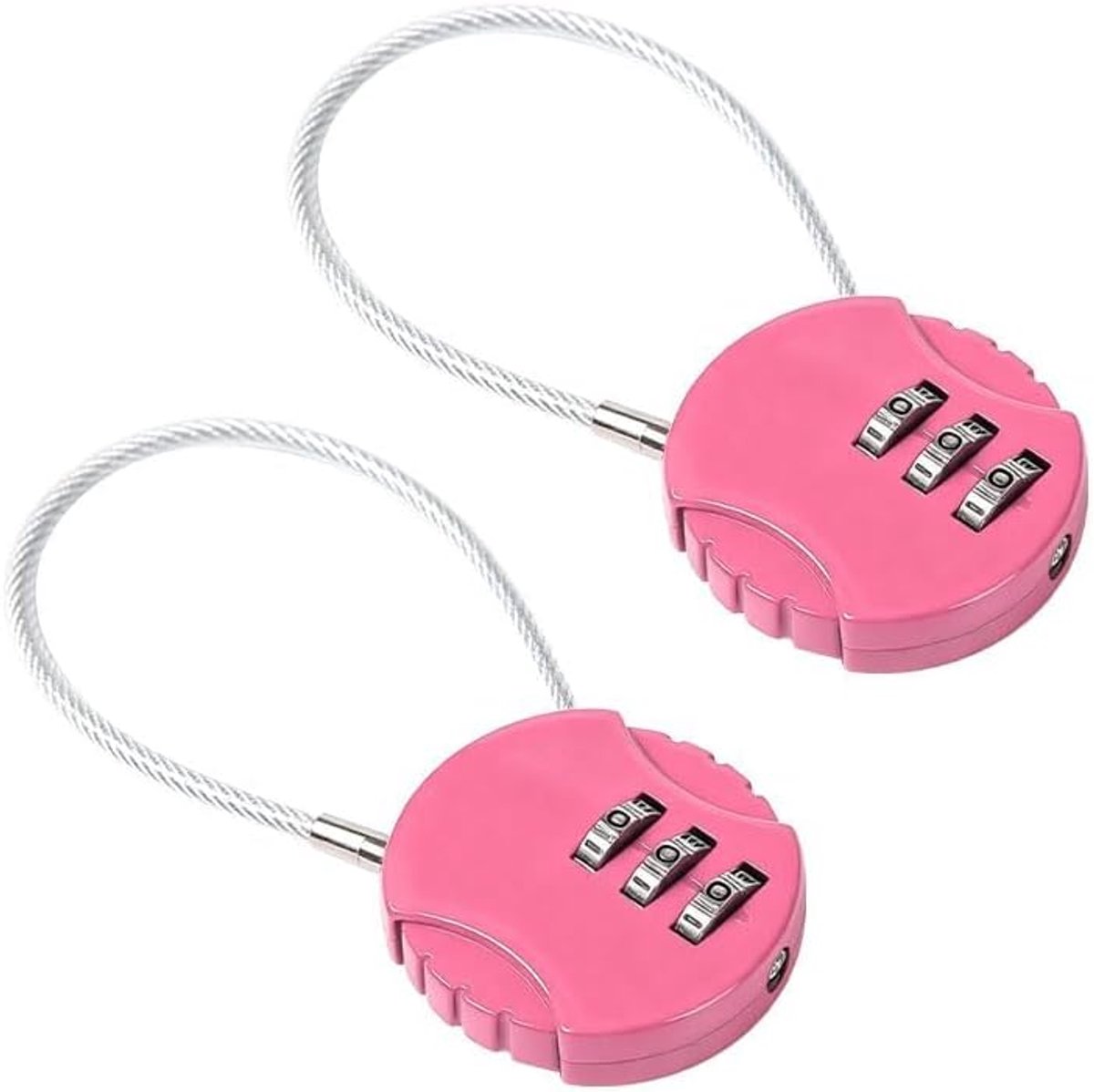 (roze) 2 stuks 3-cijferig codeslot met stalen kabel, 20 cm | Reset codesysteem, waterdicht voor buiten, staalkabel, veilige vergrendeling