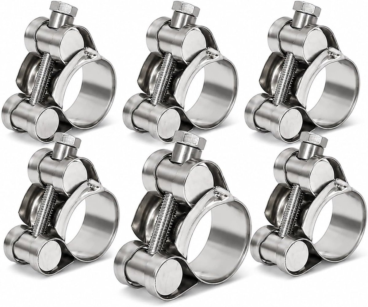 6 Stuks Slangklemmen, Roestvrij Staal Scharnierboutklemmen met T-Bout, Spanbereik 20-22mm, Verstelbare Uitlaatklem voor Uitlaatpijp, Waterslang, Motorfiets en Werkplaatsmontage