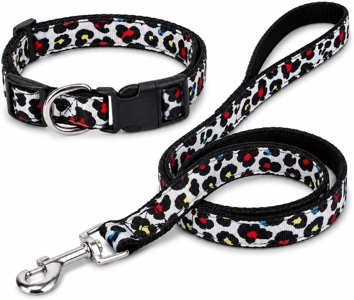 Hondenhalsband met riem, Urban Spots, 2-delig, medium | PP-materiaal, halsband 30-50 cm, lijn 120 cm, 2 cm breed, met kliksluiting en metalen karabijnhaak