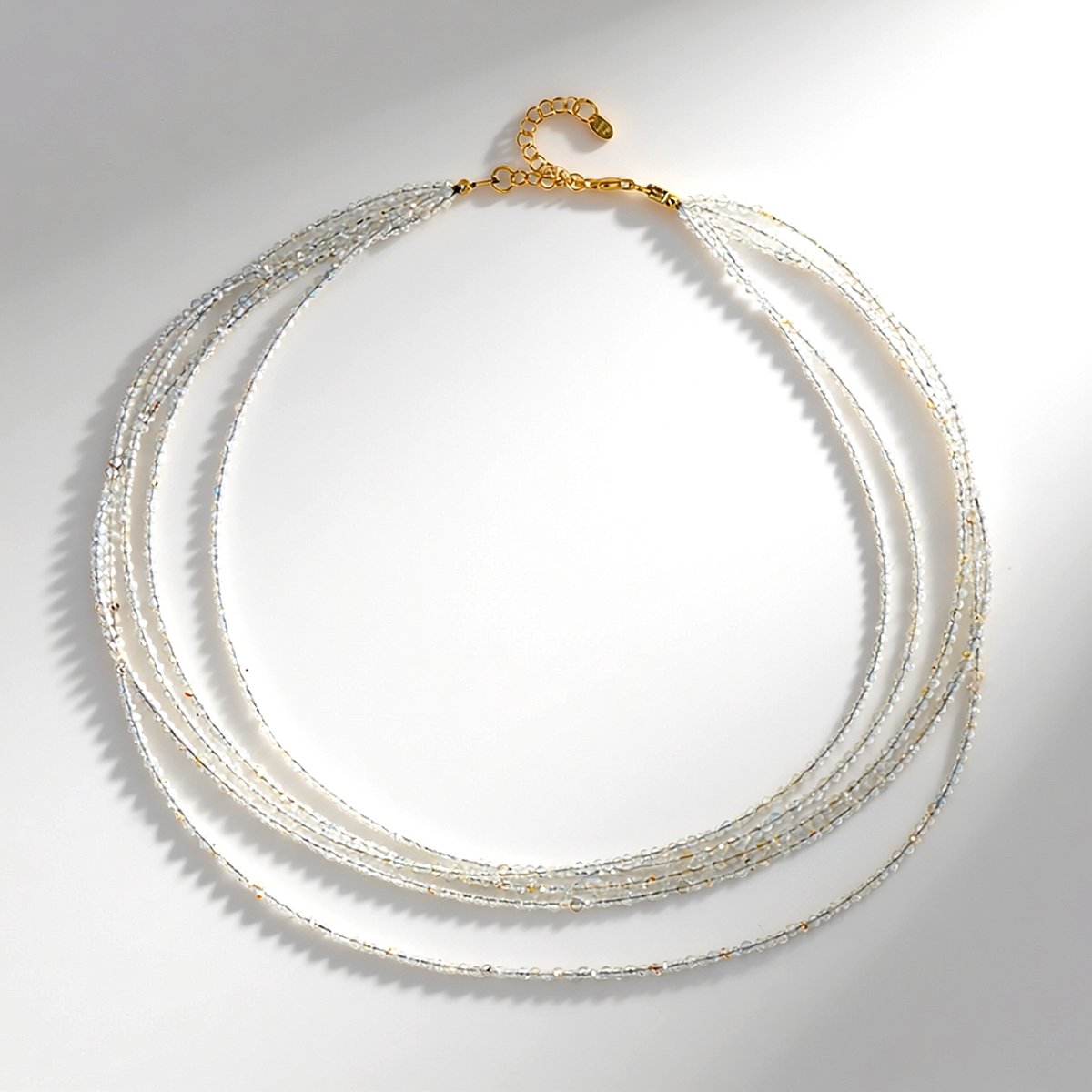 Cavill - Meerstrengige Elegante Halsketting - 925 Sterling Zilver Verguld - 0.79 ct Witte Topaas Rond Facet - Verstelbare Karabijnsluiting