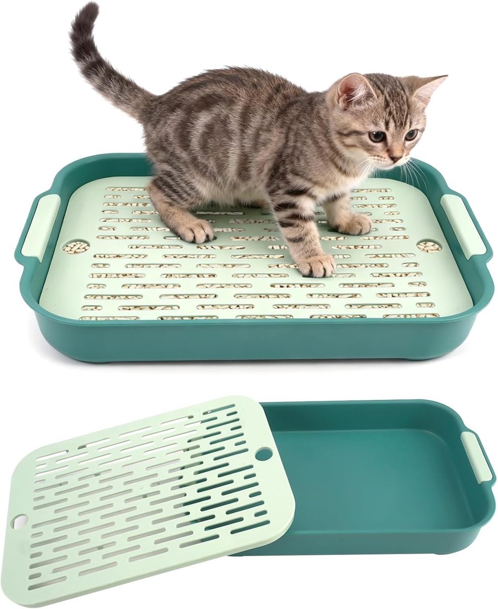 Litterbox voor Konijnen en Kleine Dieren, 27 x 18.5 x 4 cm, Ideaal voor Cavia's, Hamsters en Fretten, Dierentoilet in Groen