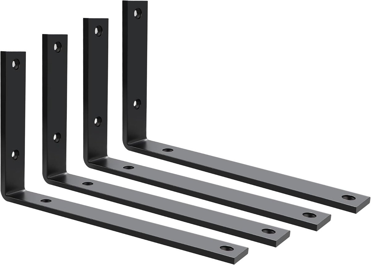 Zware Hoeksteunen van Metaal voor Planken, 5mm Dikke L-vormige Steunen, 250mm x 150mm, Set van 4 voor Wandmontage en Houten Planken