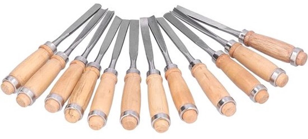 Houtdraaibeitels Set - Draaibeitels Houtbewerking - Houtvorming en Snijden - 12 Verschillende Vormen - 20 cm Lengte - Niet Van Toepassing
