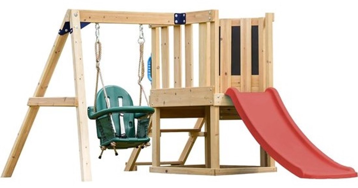 Mini Speeltoestel - Speeltoren Hout - Buiten Spelen - Met Babyschommel - 200x215x116 cm - Rood