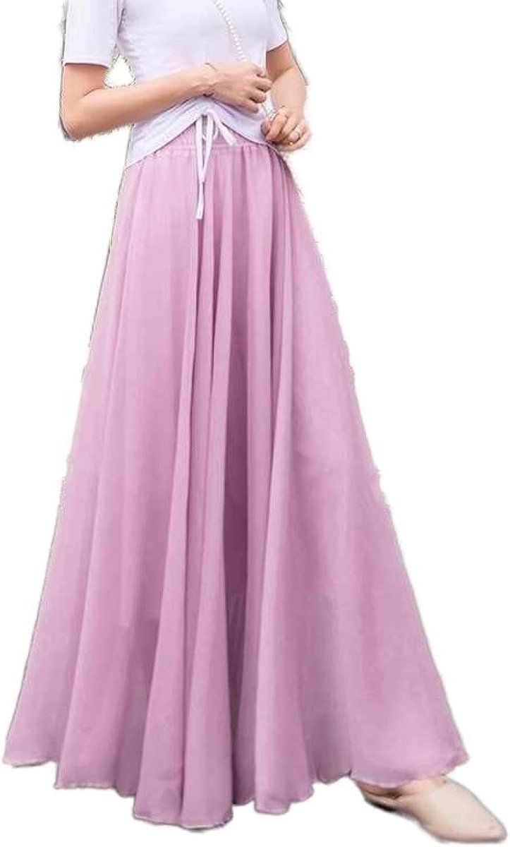 Gaasrok Met Hoge Taille Voor Dames - Zomer Effen Kleur Halflange Paraplurok Parelmoer Glas All-Match Afslankende A-Lijn Rok, Modieuze Zachte Zijdeachtige Draperende Rok,Smoke Pink,