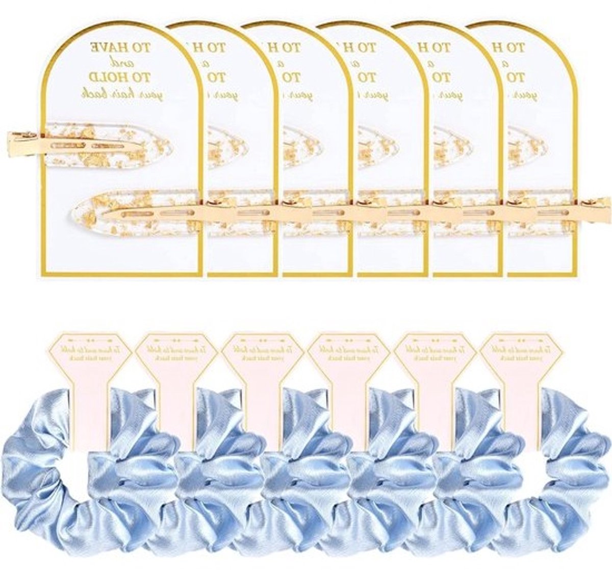 Haarclips Scrunchies Set - Bruiloft Haaraccessoires - Bruiloft Voorbereiding - Zijde Satijn Stof - 12 stuks - Blauw Goud