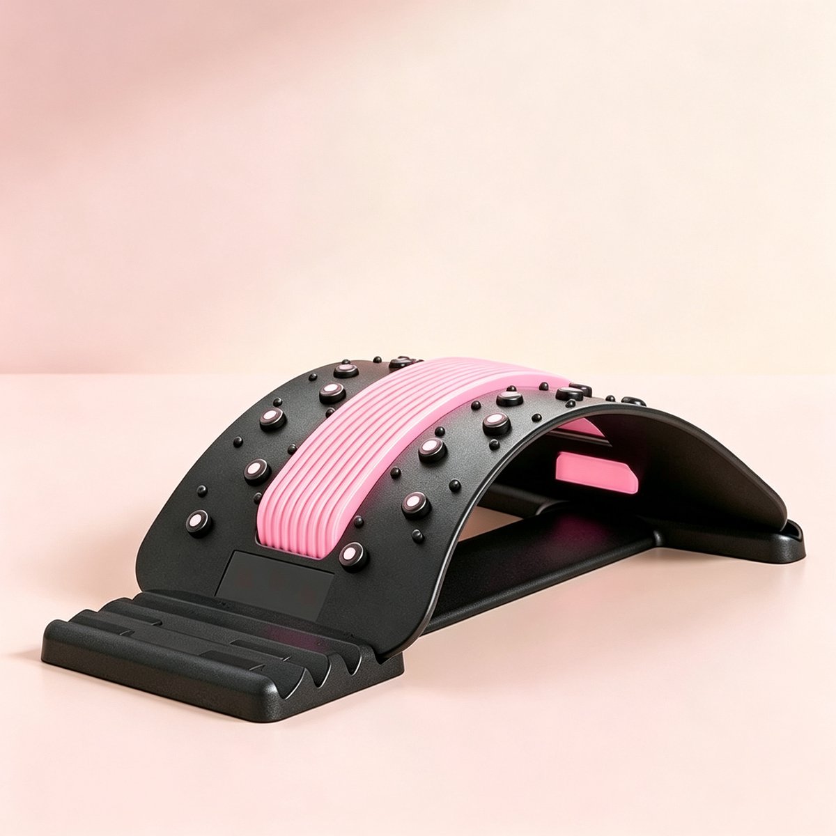 Rugstretcher Lendensteun Roze - Verstelbare Lendenwervel Ontspanner met Magneten en Acupressuur Massagepunten Zit en Liggend te Gebruiken voor Houdingscorrectie en Rugpijnverlichting