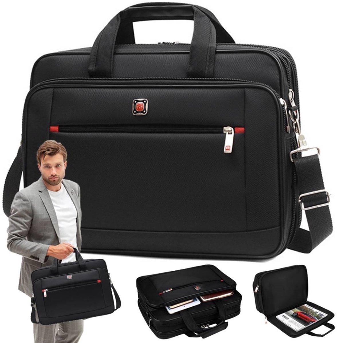 Aktetas met Schouderband - Laptoptas 18L - Werktas - 40x30x14 cm - Schoudertas & Crossbodytas & Handtas - Zakelijke Documententas - Oxford - Waterdicht - 3 Ritsvakken - Voor Forenzen & Zakenreis & School