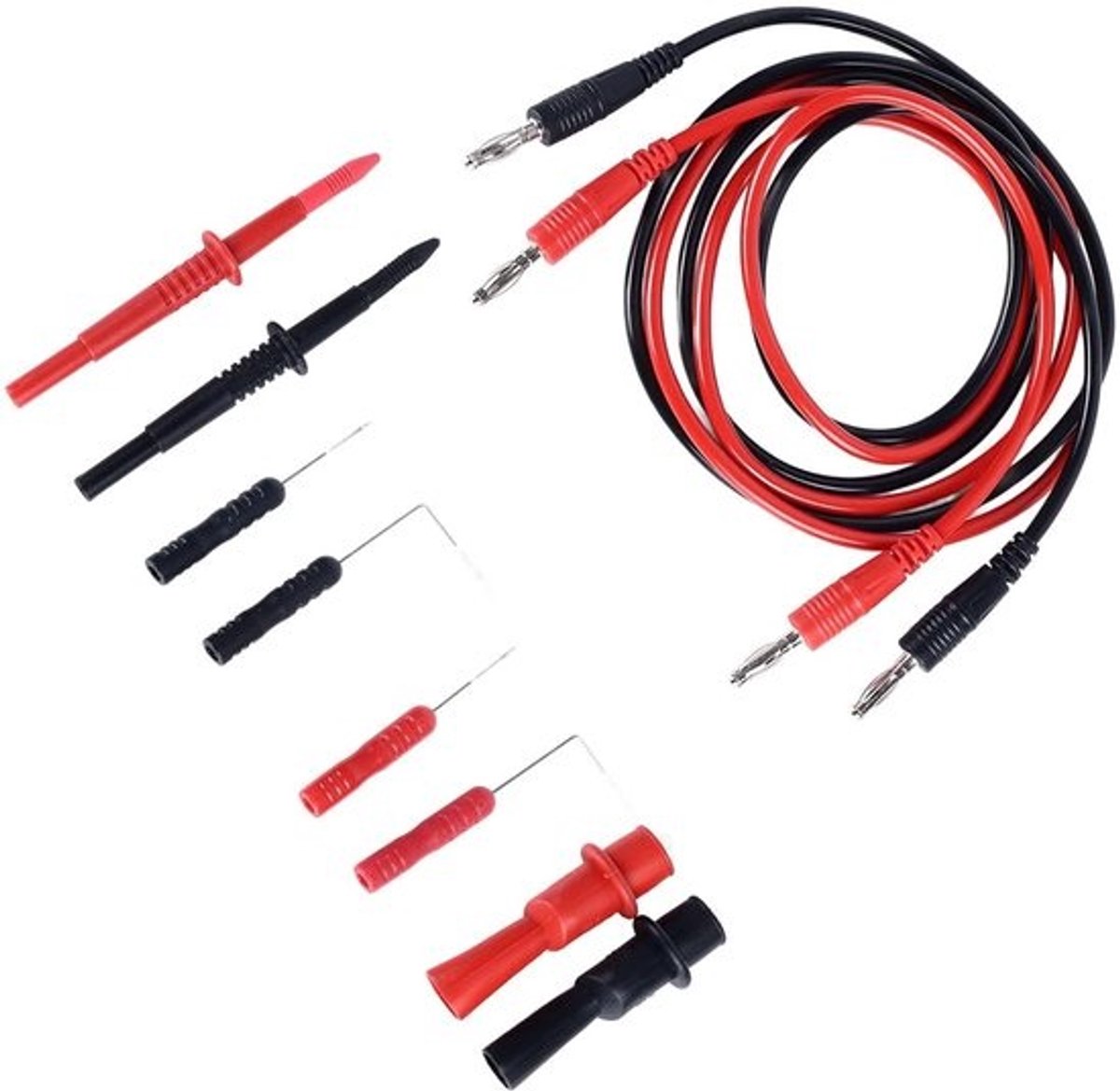 Elektrische Testsondes - Meetkabels Multimeter - Circuits Testen - 10 Delige Set - 0.4mm Naalden - Zwart en Rood