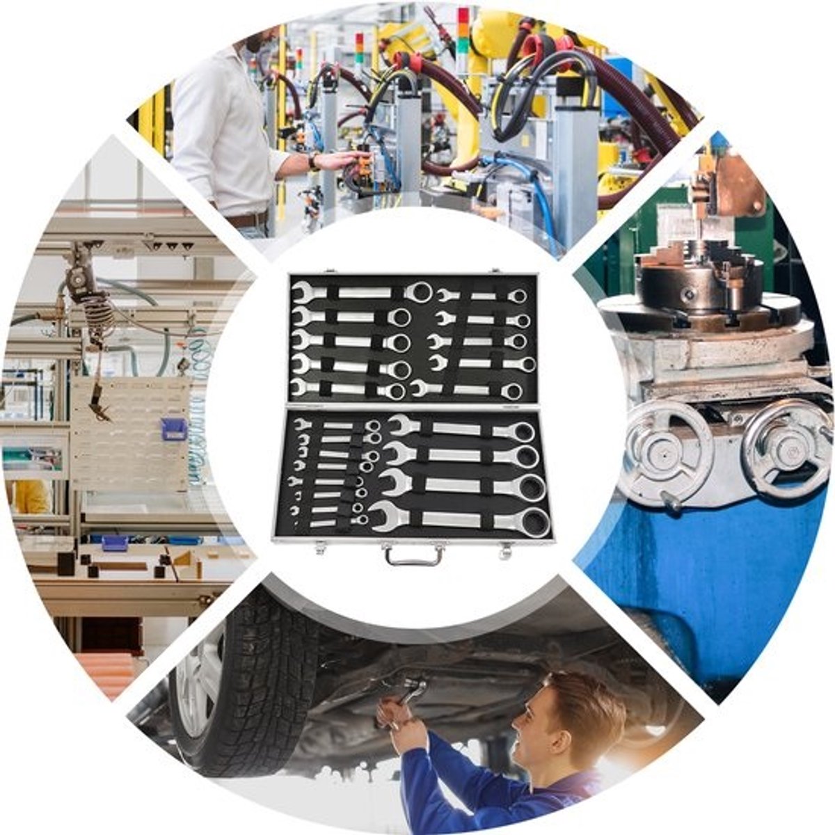Scharnierratelsleutelset - Combinatiesleutelset Flexibele Kop - Efficiënt Sleutelwerk - Flexibele Kop - 22-delig 6-32 mm - Zilver