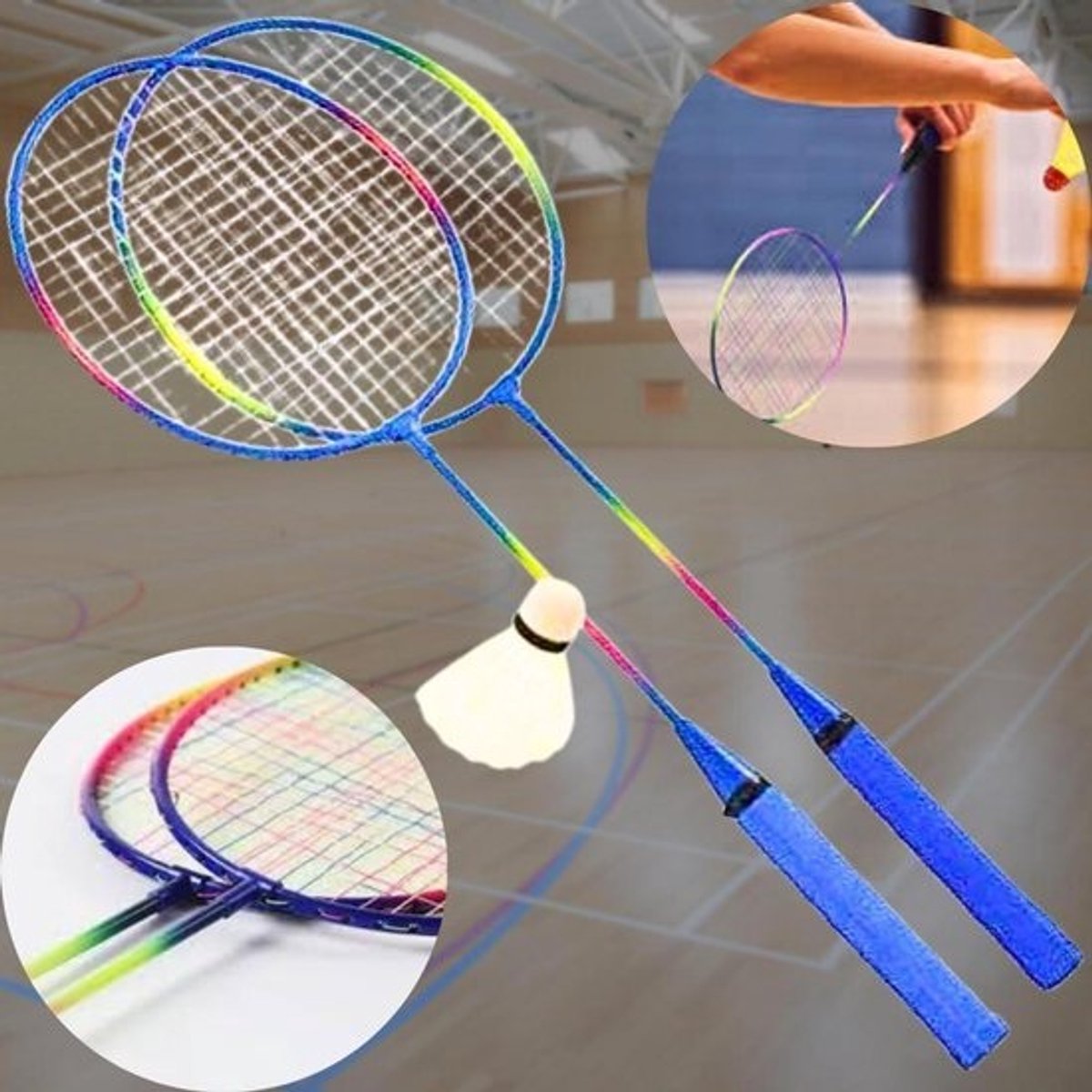 Badmintonrackets Set - Badminton set - Buiten Spelen - Slijtvast Metaal - 62 cm x 21 cm - Veelkleurig