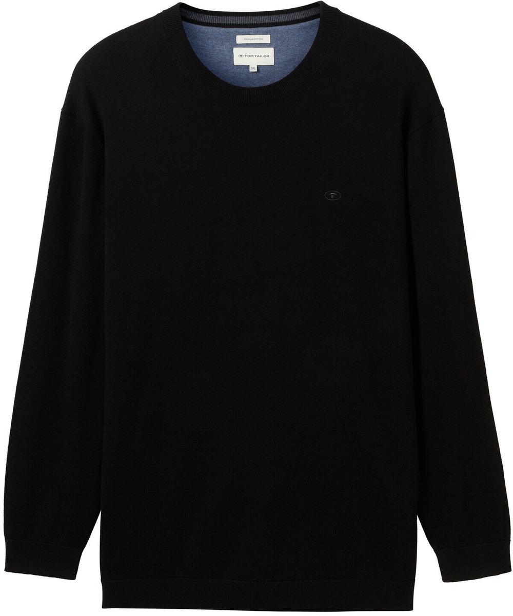 Tom Tailor - Plus Size - Gebreide trui met geborduurd logo - Maat 5XL - Black