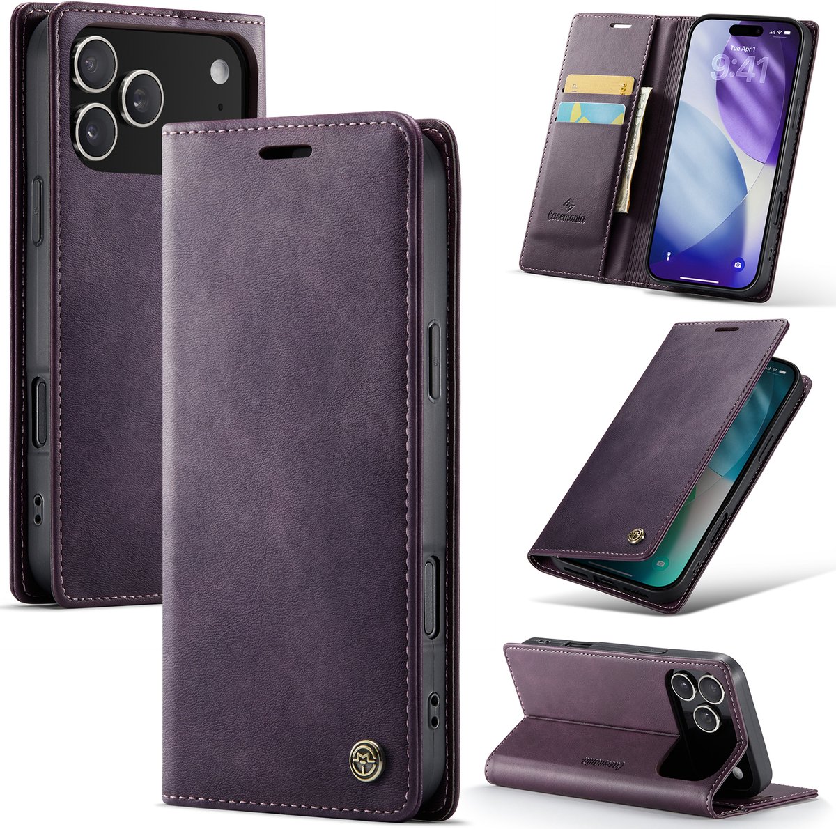 Casemania Hoesje Geschikt voor Apple iPhone 18 Pro Max - Dark Purple - Luxe Kunstleer Dunne Telefoonhoesje met Pasjeshouder en Standaardfunctie - Slim Wallet Case - Paars