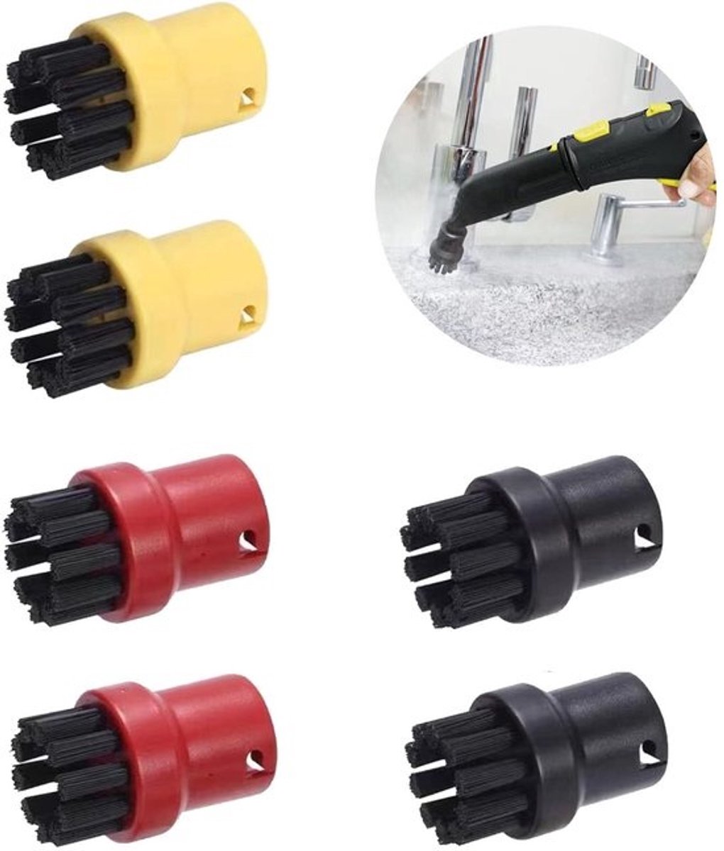 Dailygoods - 6 Stuks Steam Cleaner Accessoires - Rond Borstelnos voor Stoomreinigers