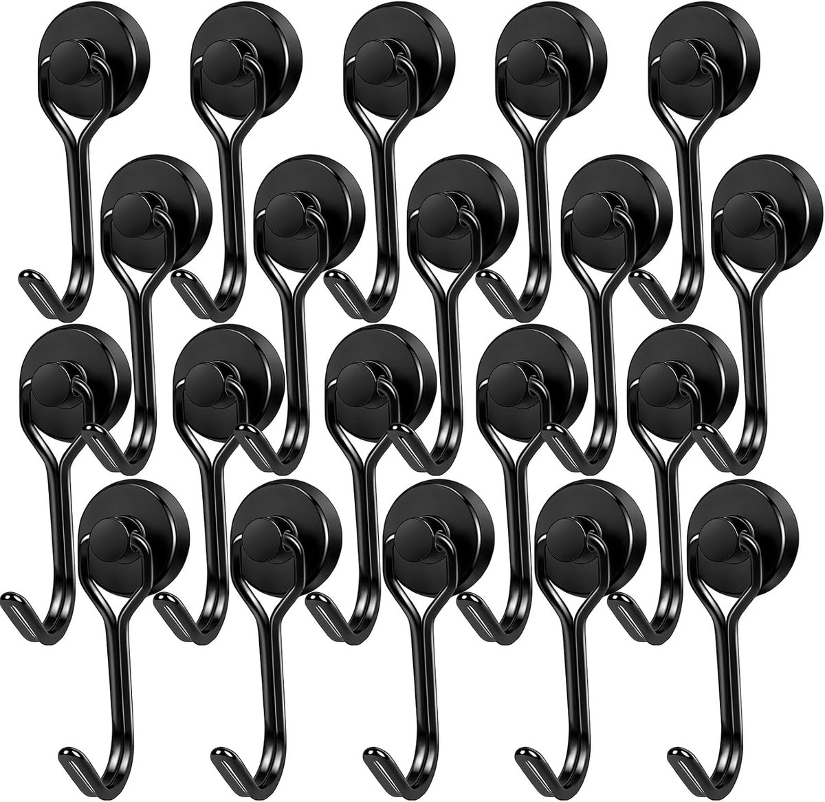 Magnetische haken, 16 mm, zwart, neodymium, extra sterk, draaibaar, sterke magneethaken voor keuken, slaapkamer, gadget, kasten, kantoor, koelkasten, grill