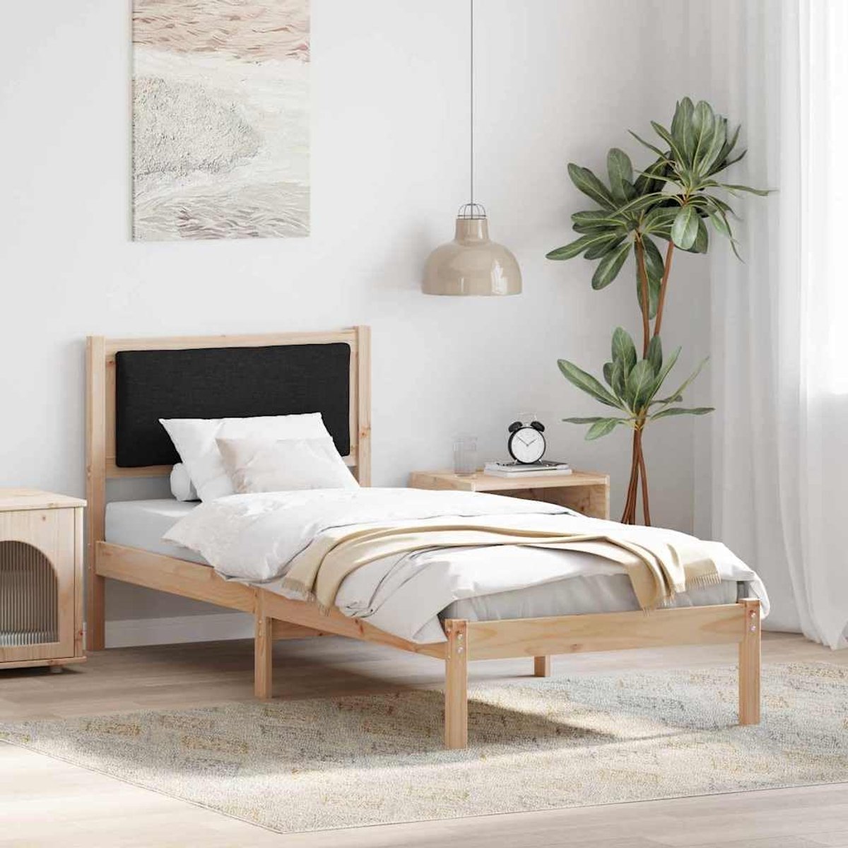 grenenhout modern slaapkamerframe naturel en zwart 80 x 200 cm