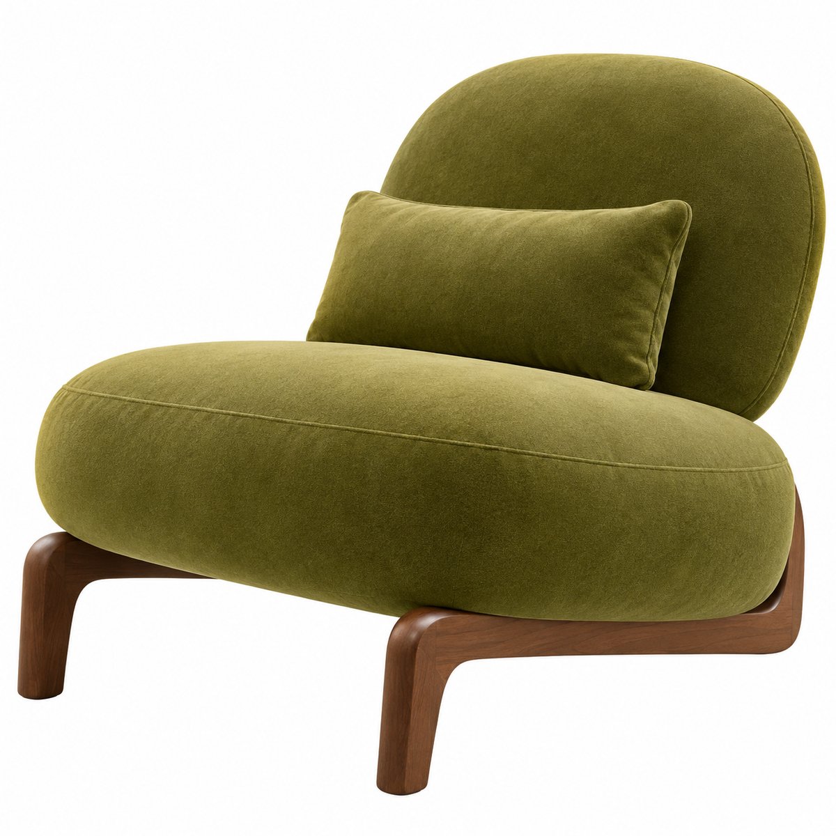 Bresht Loungestoel - Stoelen - Fauteuil - Leesstoel - Armloos ontwerp - Massief houten poten - Gewatteerde zitting - Olijf