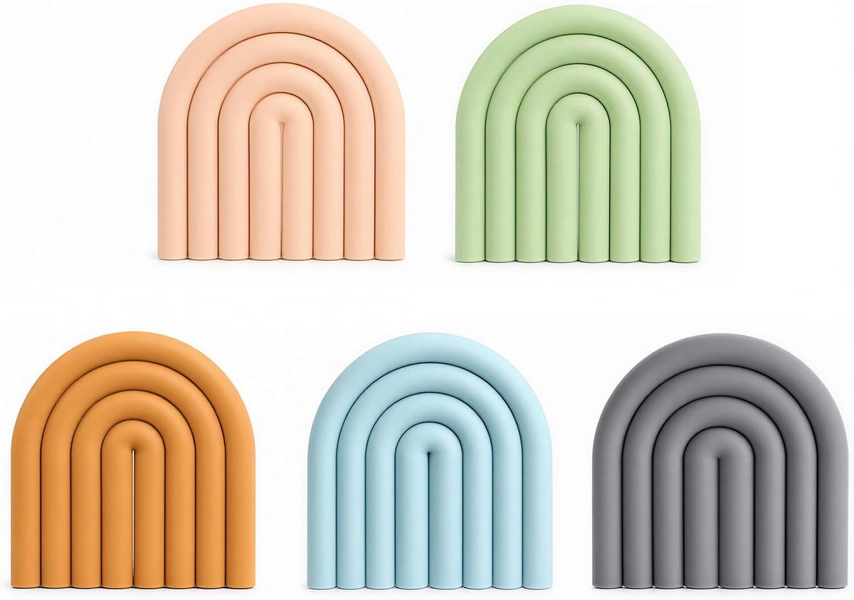 5 stuks regenboogkleurige siliconen onderzetters, hittebestendig, placemats, afwasbare set, onderzetters voor braadpannen, potten, kopjes, kommen (antislip en stapelbaar)