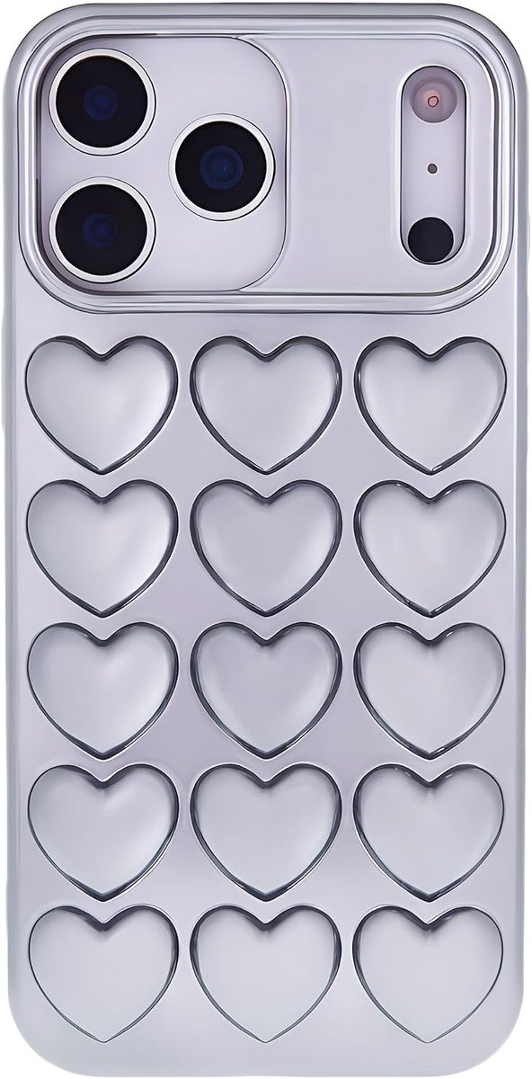 iPhone 15 Pro hoesje voor vrouwen, 3D Pop Bubble Heart Kawaii Gel cover, Schattig meisjesachtig voor iPhone 15 Pro 6,1 inch - Zilver