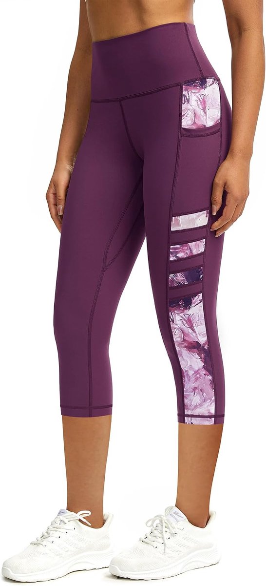 Sportlegging voor dames, met zakken, ondoorzichtig, hoge taille, sportbroek voor dames, 3/4 fitnessbroek, loopbroek, capri