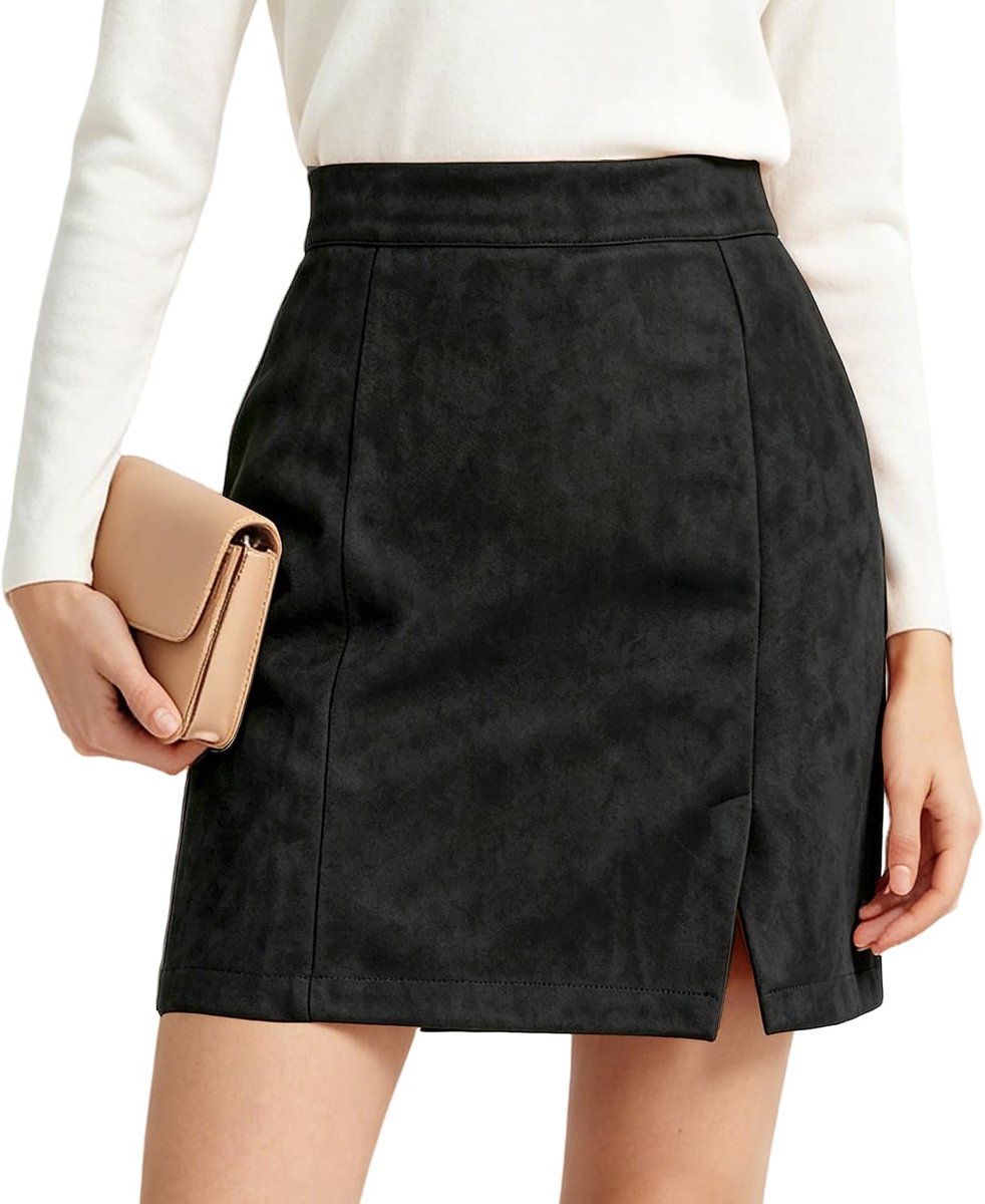 Minirok van suède voor dames, hoge taille, kort, nauwsluitend, elegant