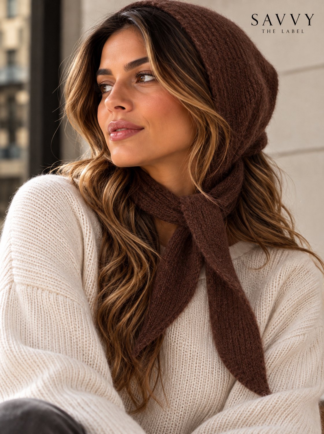 Capuchon sjaal - muts sjaal - bruine sjaal - muts - nekwarmer - dames sjaal - balaclava - Sjaaltje met print - bandana met print - haarband - sjaaltje meerkleurig - bandana - bandana sjaaltje - sjaaltje voor dames hals - scarf - mini sjaal