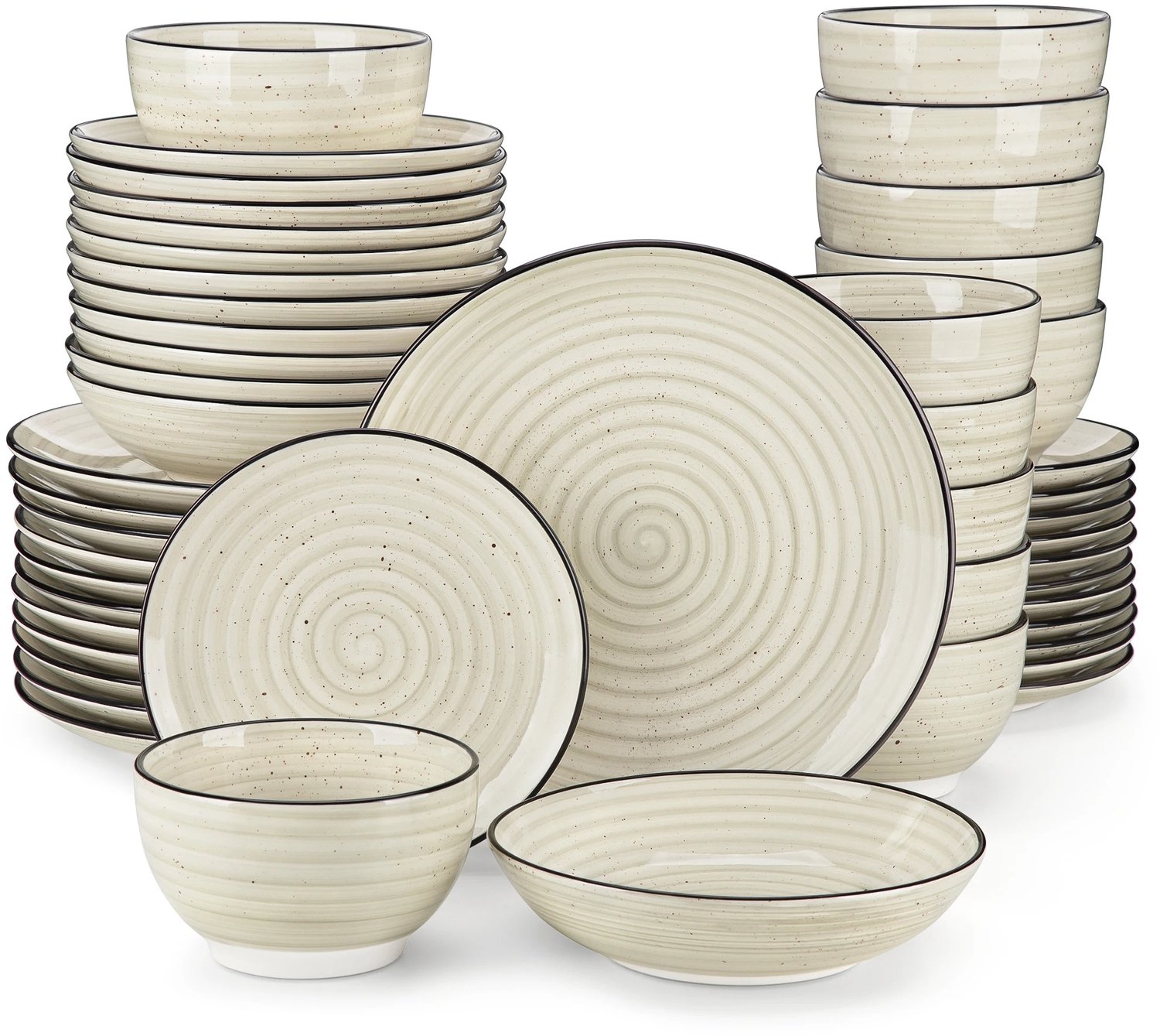 DeltaMerch Servies - Serviesset 12 persoons - Keramisch - Dinerborden - Dessertborden - Kommen - Soepborden - 48-delig - Beige